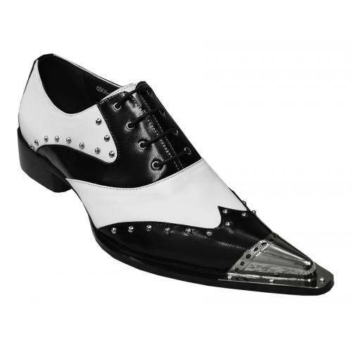 Zota Black / White Genuine Leather Shoes With Metal Toe G908-34